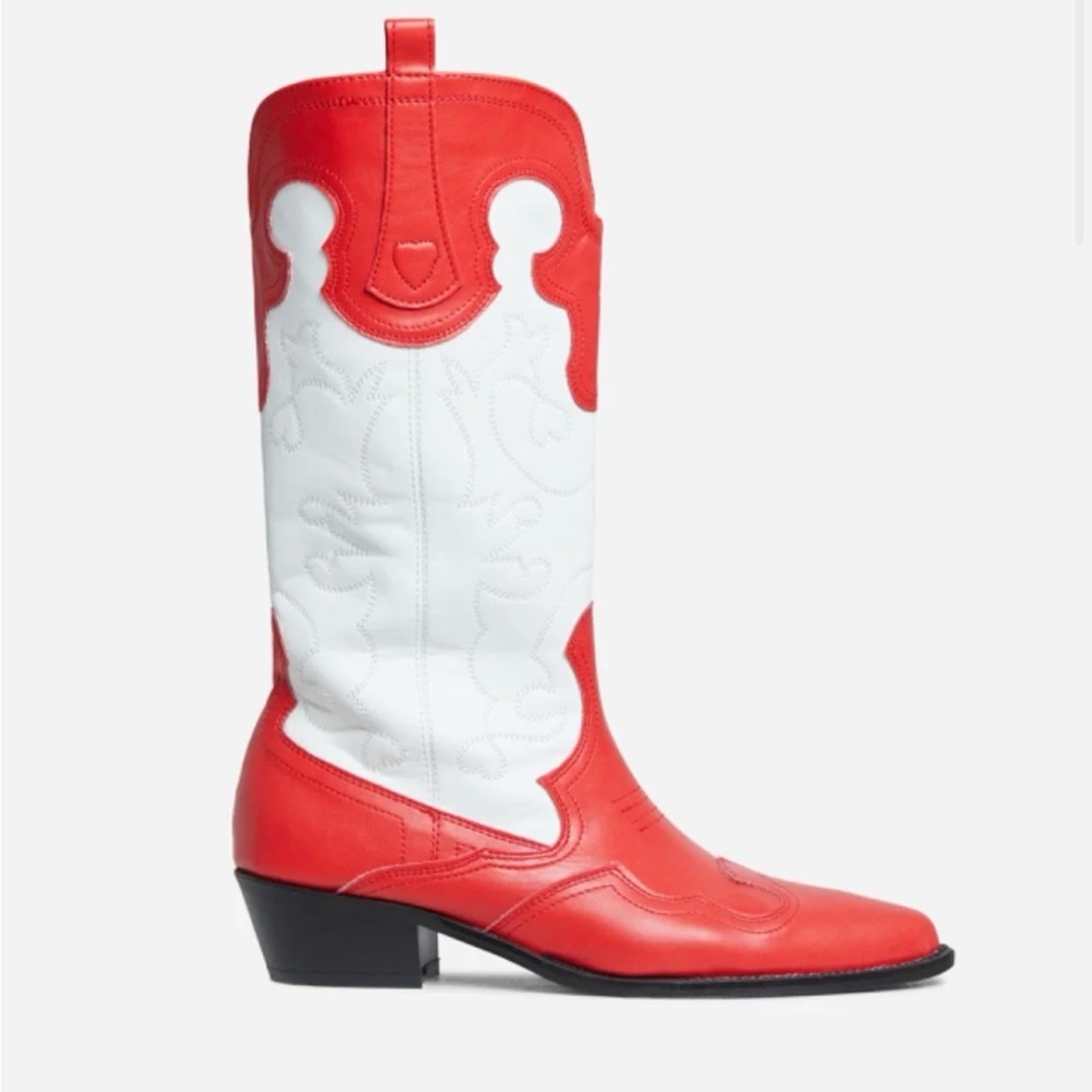 Red and White Western Leather Boots
